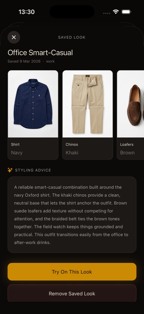 AI-generated Office Smart-Casual outfit with styling advice